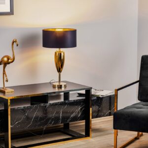 Show Ogiva – čierno-zlatá textilná stolná lampa